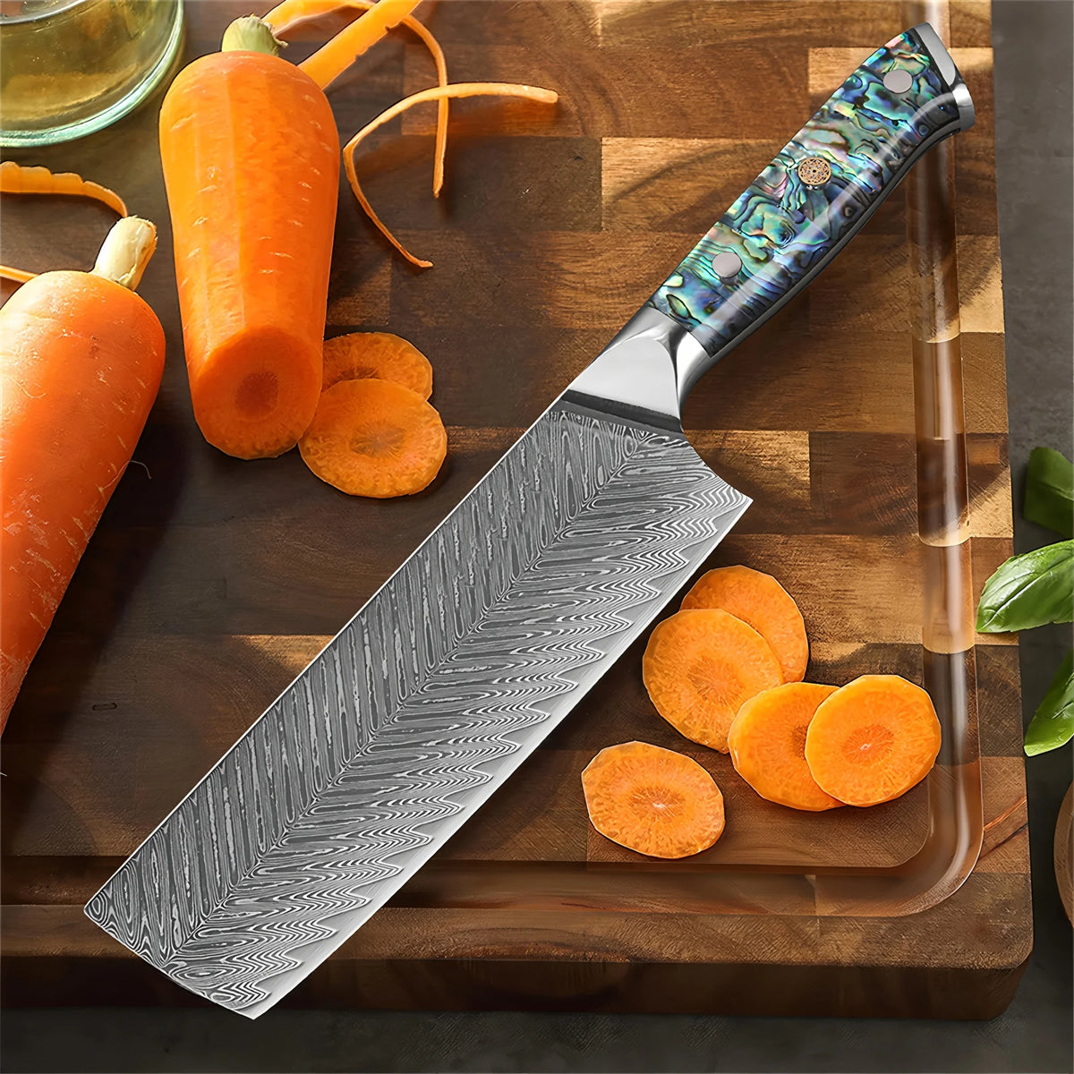 Nakiri Knife 67-Layer Damascus Steel & Abalone Shell Handle Damascus Nakiri Knife Axl Nakiri Knife
