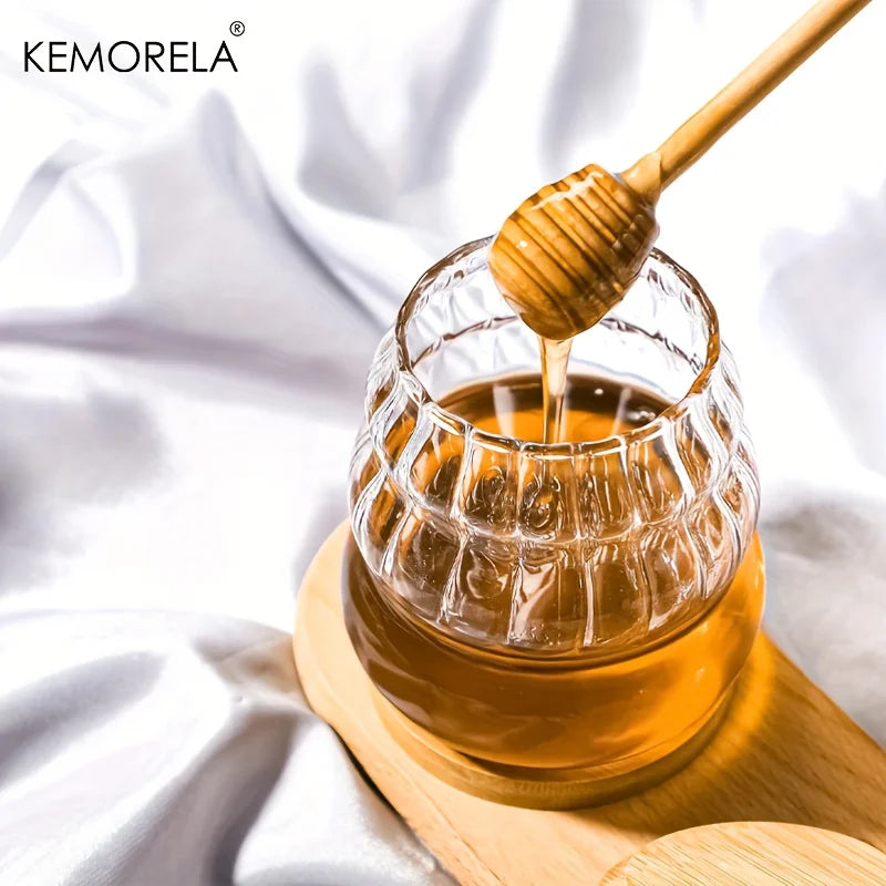 KEMORELA Glass Honey Jar with Wooden Spoon & Lid – 330/450ML Glass Honey Jar Axl