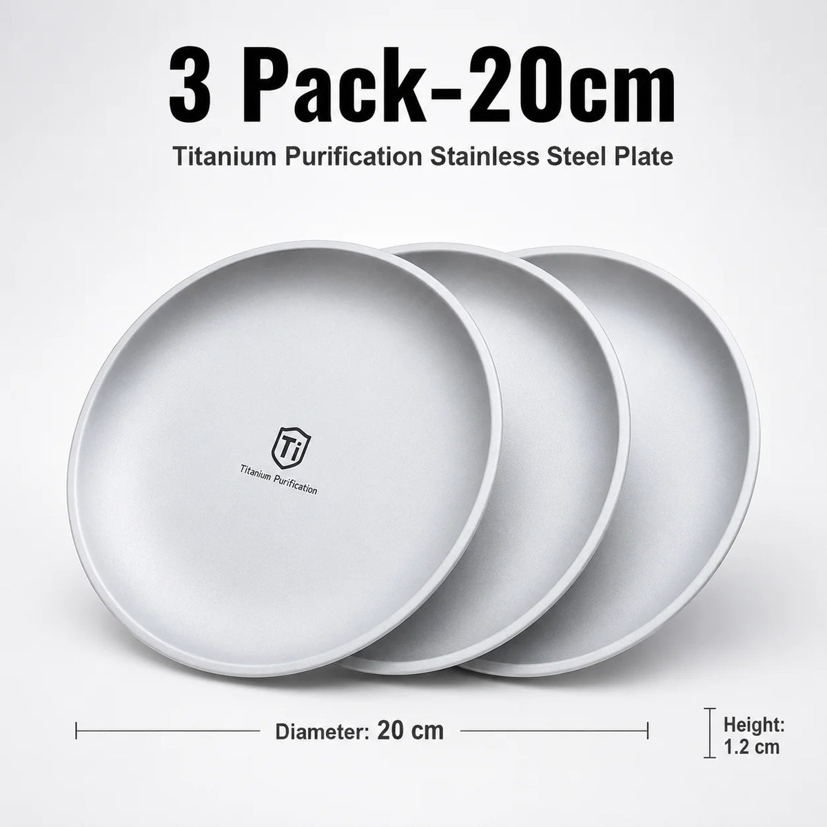 Titanium Stainless Steel Camping Plate Set – Stackable 3/5 Pack Camping Plate Set Axl 3 Pack-20cm