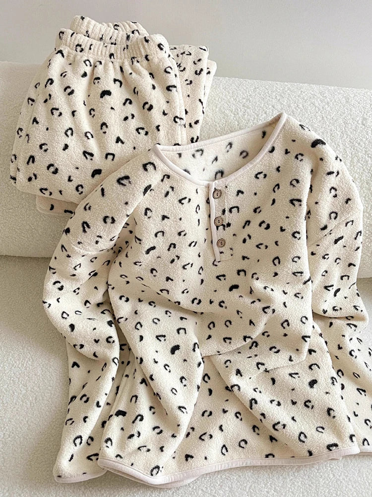 Women's Fleece Pajama Set – Plush Thermal Print Loungewear 2 Pc Fleece Pajama Set Axl