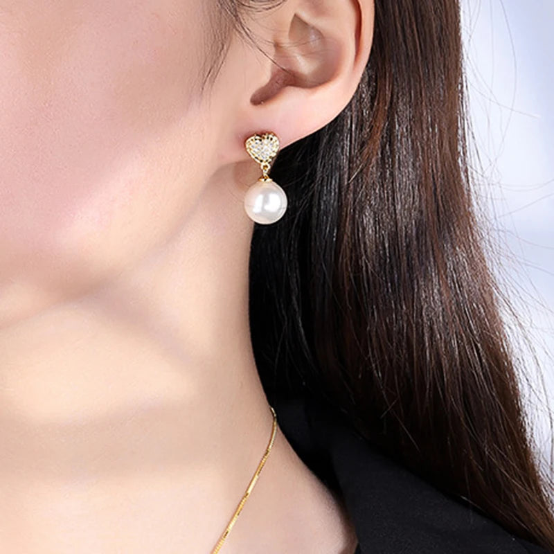 Huitan Pearl Drop Earrings – Heart Cubic Zirconia Women's Jewelry Drop Earrings Axl