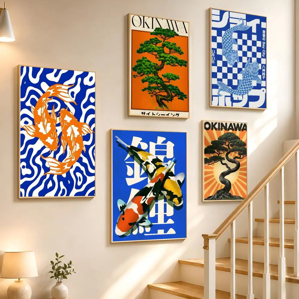 Japanese Okinawa Koi Fish Waterproof PVC Wall Sticker Poster Wall Sticker Poster Axl