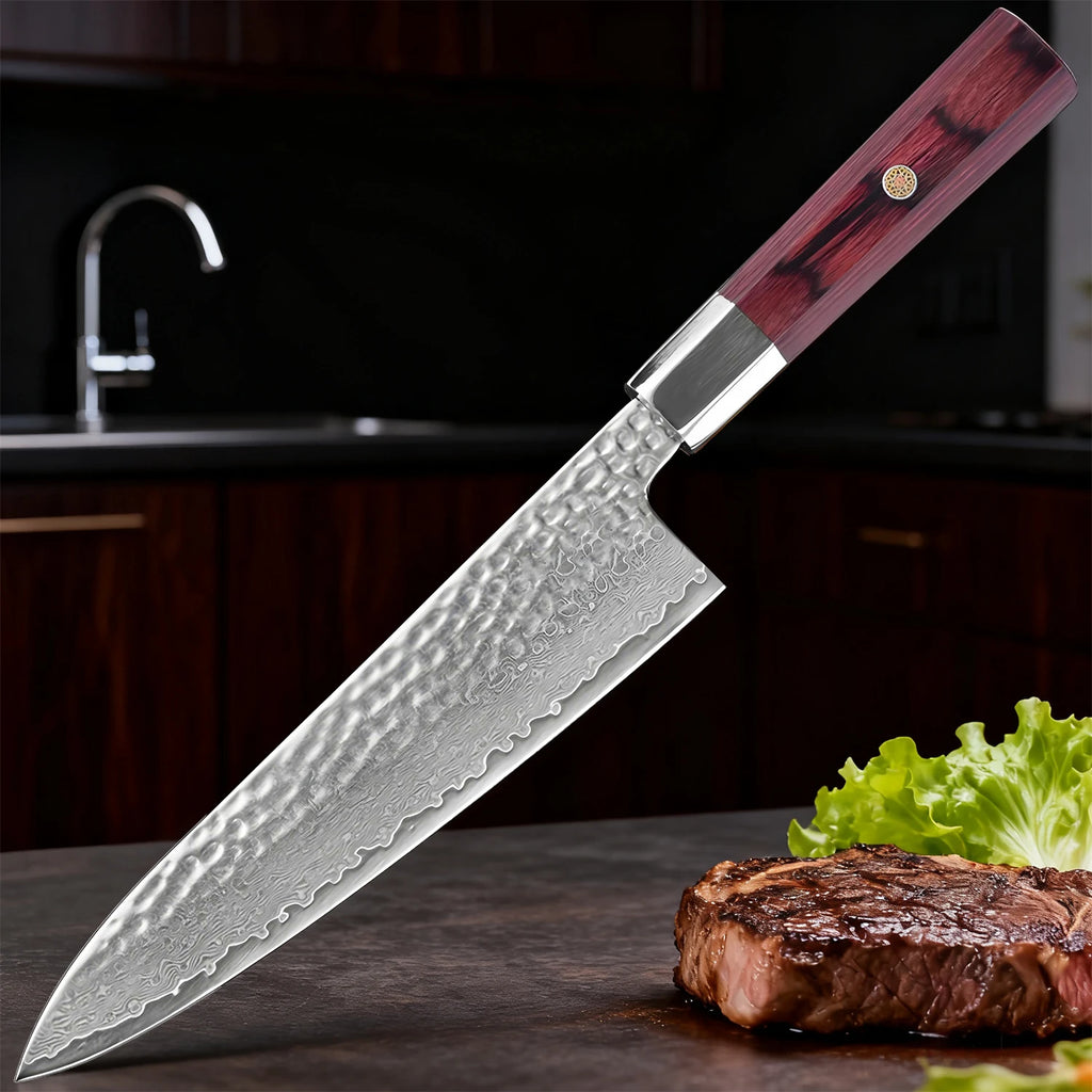 67-Layer Damascus Steel Chef Knife – Cleaver & Utility Knife Damascus Chef Knife Axl