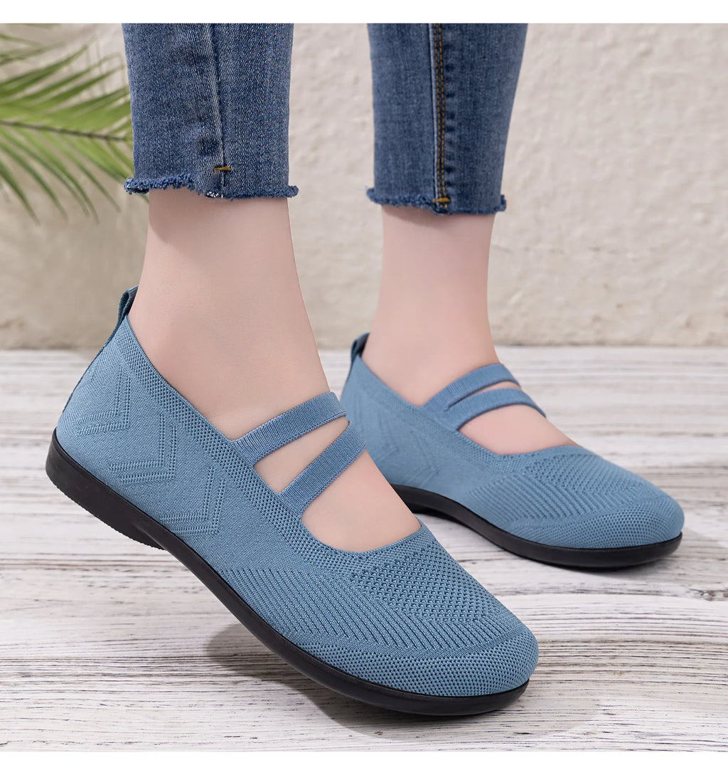 Women's Knit Mary Jane Flats – Breathable Slip-On Shoes Women's Flat Shoes Axl
