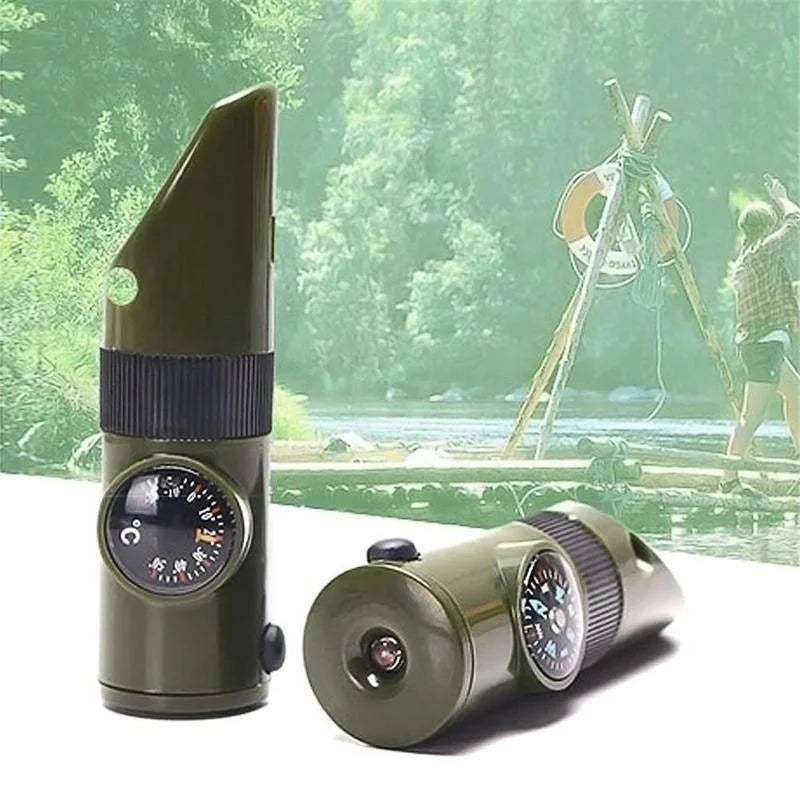 7-in-1 Survival Whistle Compass Thermometer LED – Camping Tool Survival Multi-Tool Axl