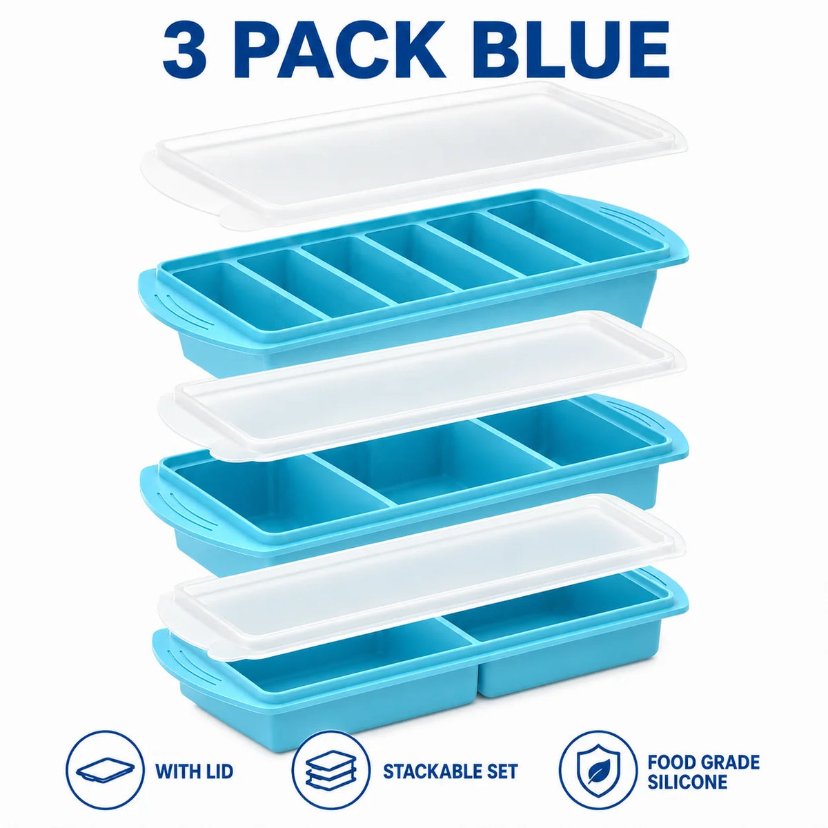 3-Pack Silicone Freezer Trays with Lids – 1 Cup Soup Molds Silicone Freezer Trays Axl 3 Pack Blue