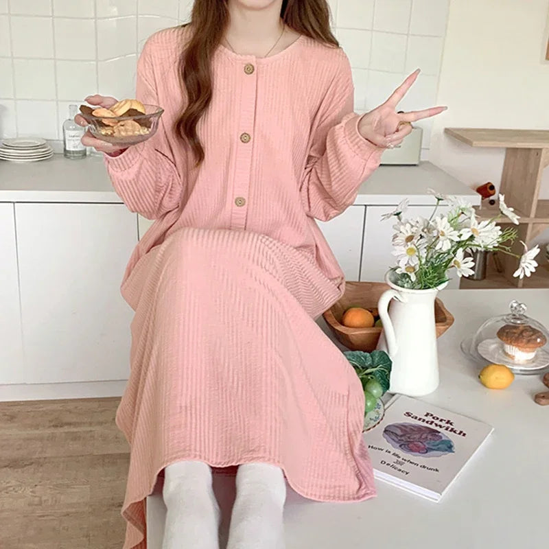 Women's Cotton Nightgown – Long Sleeve Ankle-Length Sleep Dress Women's Nightgown Axl