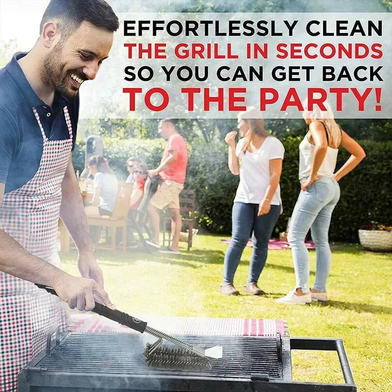 Wire Bristle BBQ Grill Brush & Scraper | Triple Scrubber BBQ Grill Brush Axl