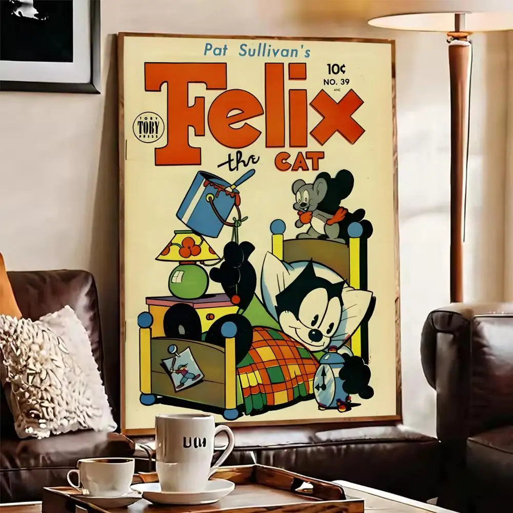 Felix the Cat Self-Adhesive Wall Poster | Cartoon Art Sticker Wall Art Sticker Axl
