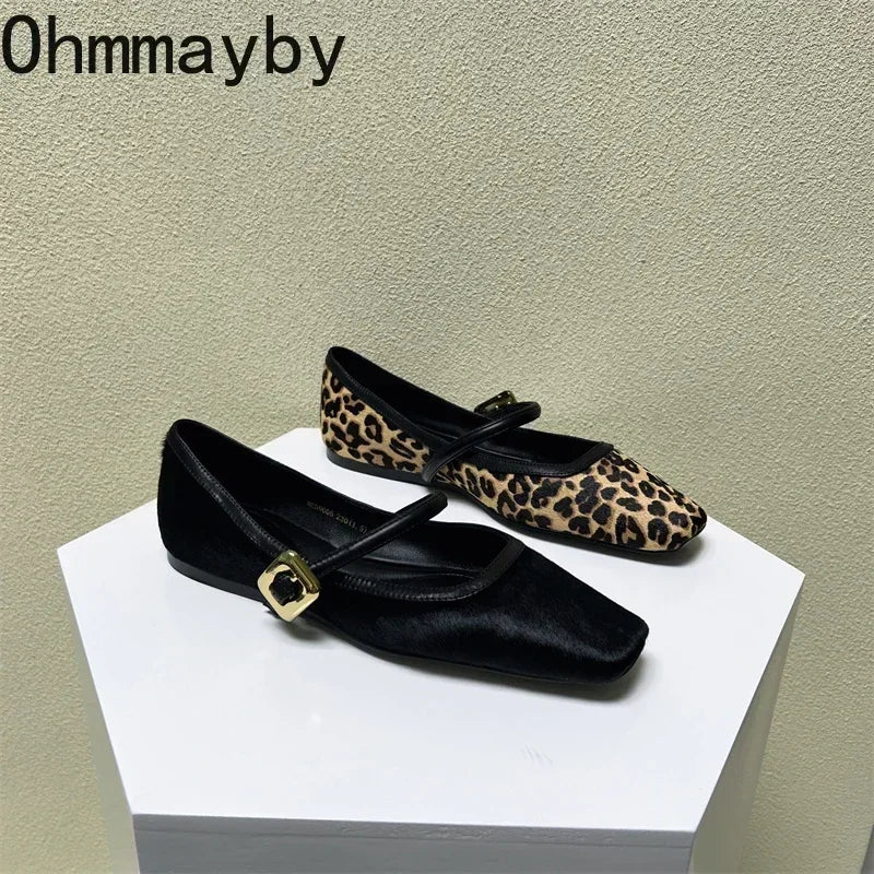 Women's Leopard Print Mary Jane Flats – Square Toe Buckle Mary Jane Flats Axl
