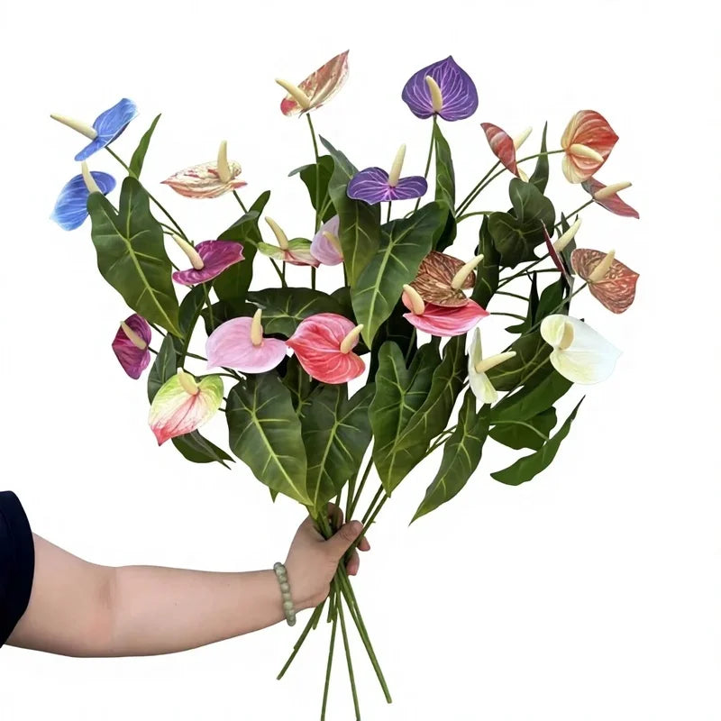 Anthurium Artificial Flowers 2-Head Fake Stems | Wedding Decor Artificial Flower Stems Axl
