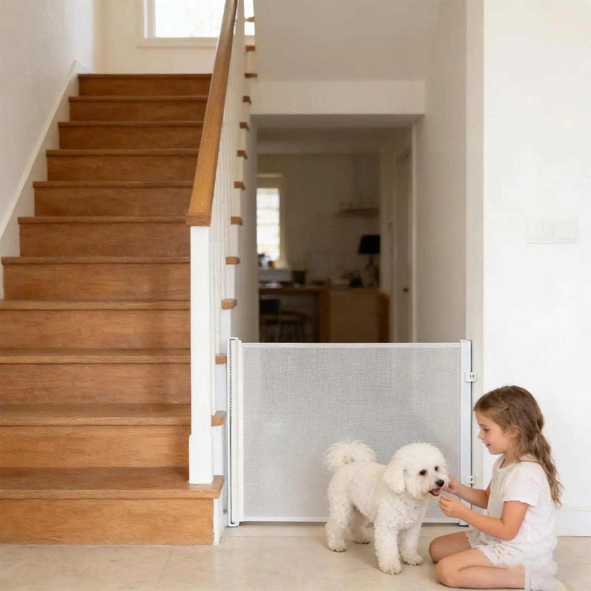 Retractable Dog Gate – No-Drill Pet Safety Barrier for Stairs Retractable Pet Gate Axl