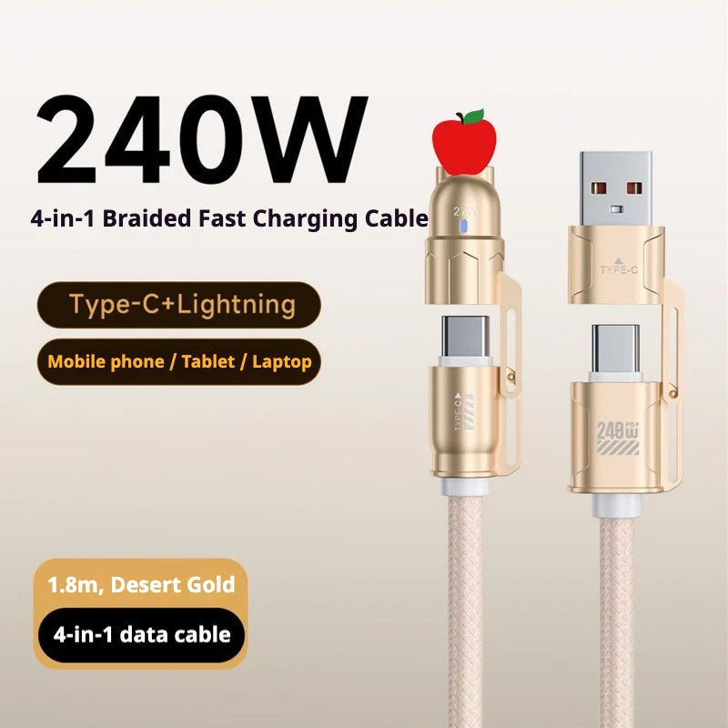 HKNA 240W 4-in-1 USB-C Cable – iPhone 15/16 & Android USB-C Charging Cable Axl