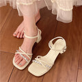 Women's Rhinestone Square Heel Sandals – Casual Buckle Strap Women's Heeled Sandals Axl 39 Beige