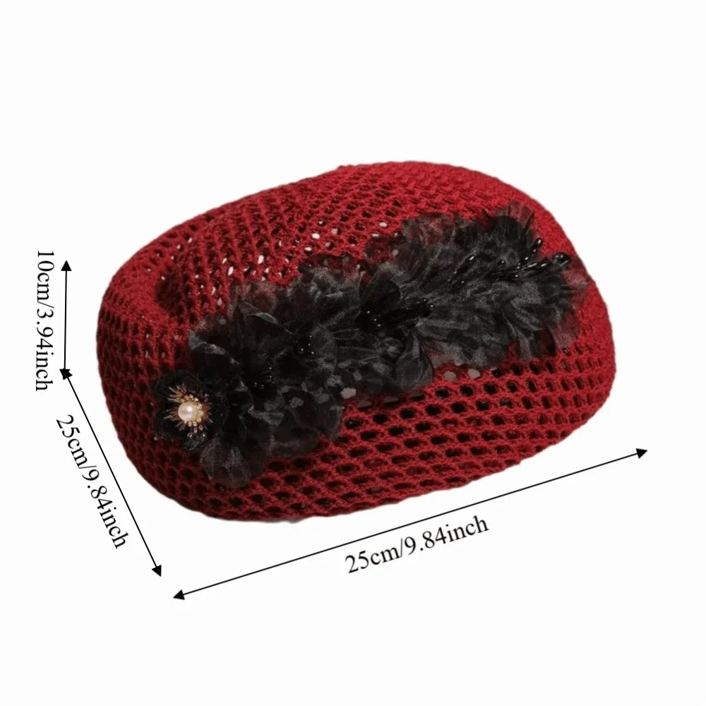 French Hollow-Out Floral Beret – Knit Polyester Cap for Women Knit Beret Hat Axl