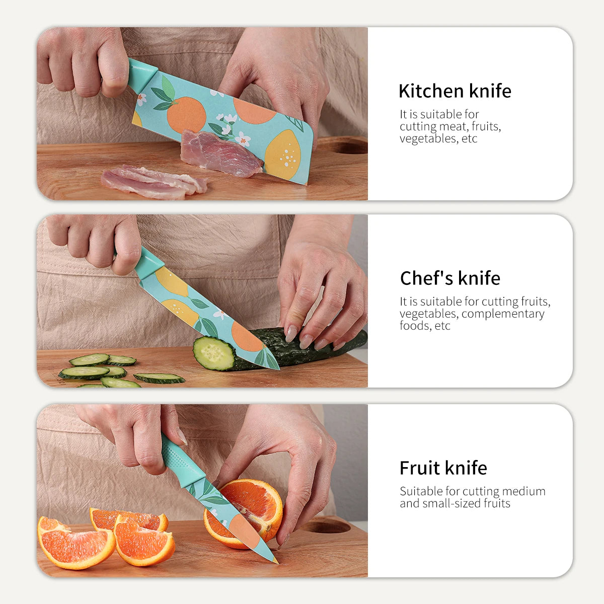 3-Piece Kitchen Knife Set – Stainless Steel Fruit Print Knives Kitchen Knife Set Axl