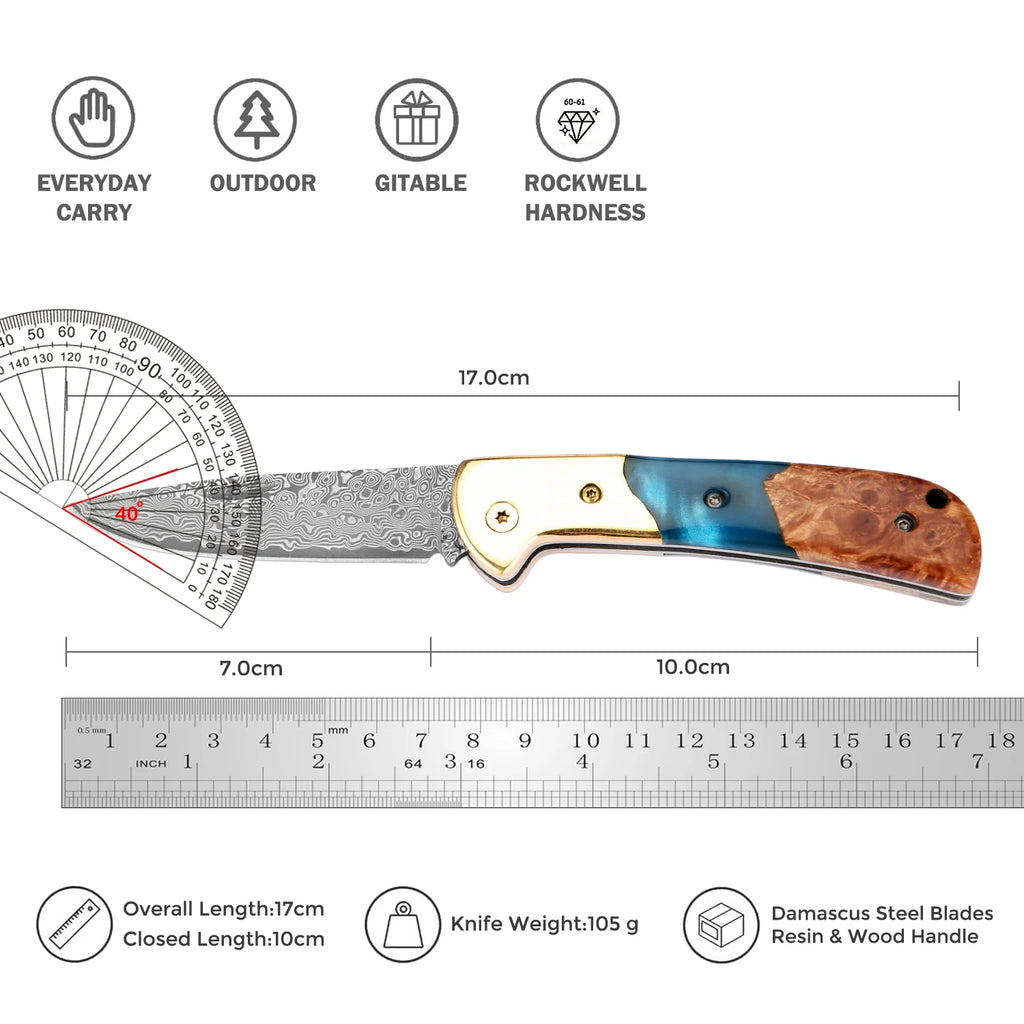 Damascus Steel Folding Knife – Camping Pocket Knife | Xituo Folding Pocket Knife Axl