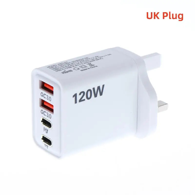 4-Port 120W USB-C Fast Charger – PD & QC3.0 | EU US UK USB Charging Station Axl A1