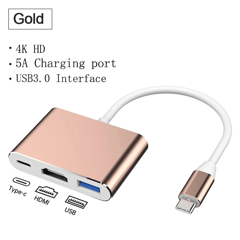 USB-C 3-in-1 Hub – 4K HDMI, USB 3.0 & 100W PD Charging USB-C Multiport Hub Axl Gold