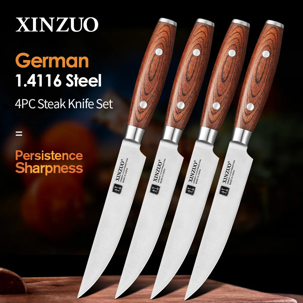 XINZUO 5" Steak Knife Set | German 1.4116 Steel & Pakkawood Steak Knife Set Axl