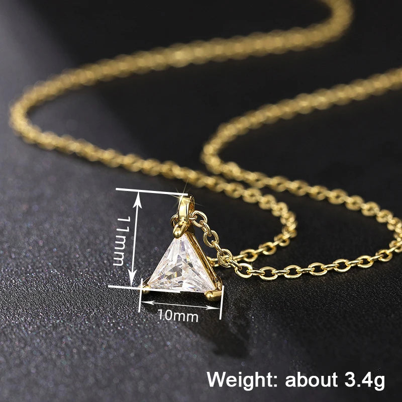 Huitan Triangular Cubic Zirconia Pendant Necklace | Gold & Silver Pendant Necklace Axl