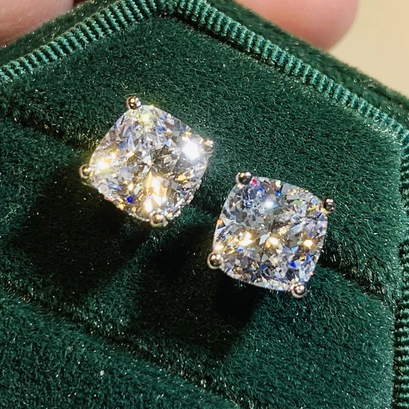 Huitan Cushion-Cut CZ Stud Earrings – Silver-Tone Classic CZ Stud Earrings Axl