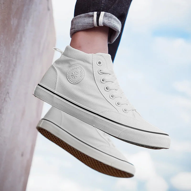 Men's High Top Canvas Sneakers – Lace-Up Vulcanized Casual Shoes Canvas High Top Sneakers Axl