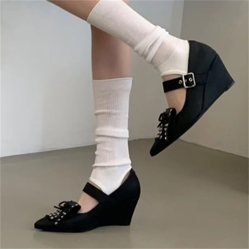 Women's Pointed Toe Wedge Pumps – Mary Jane Buckle Heels Wedge Pumps Axl