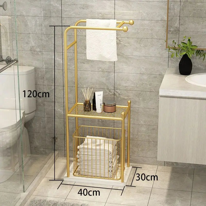 Luxury Iron & Marble Bathroom Floor Storage Rack Organizer Bathroom Storage Rack Axl Glod