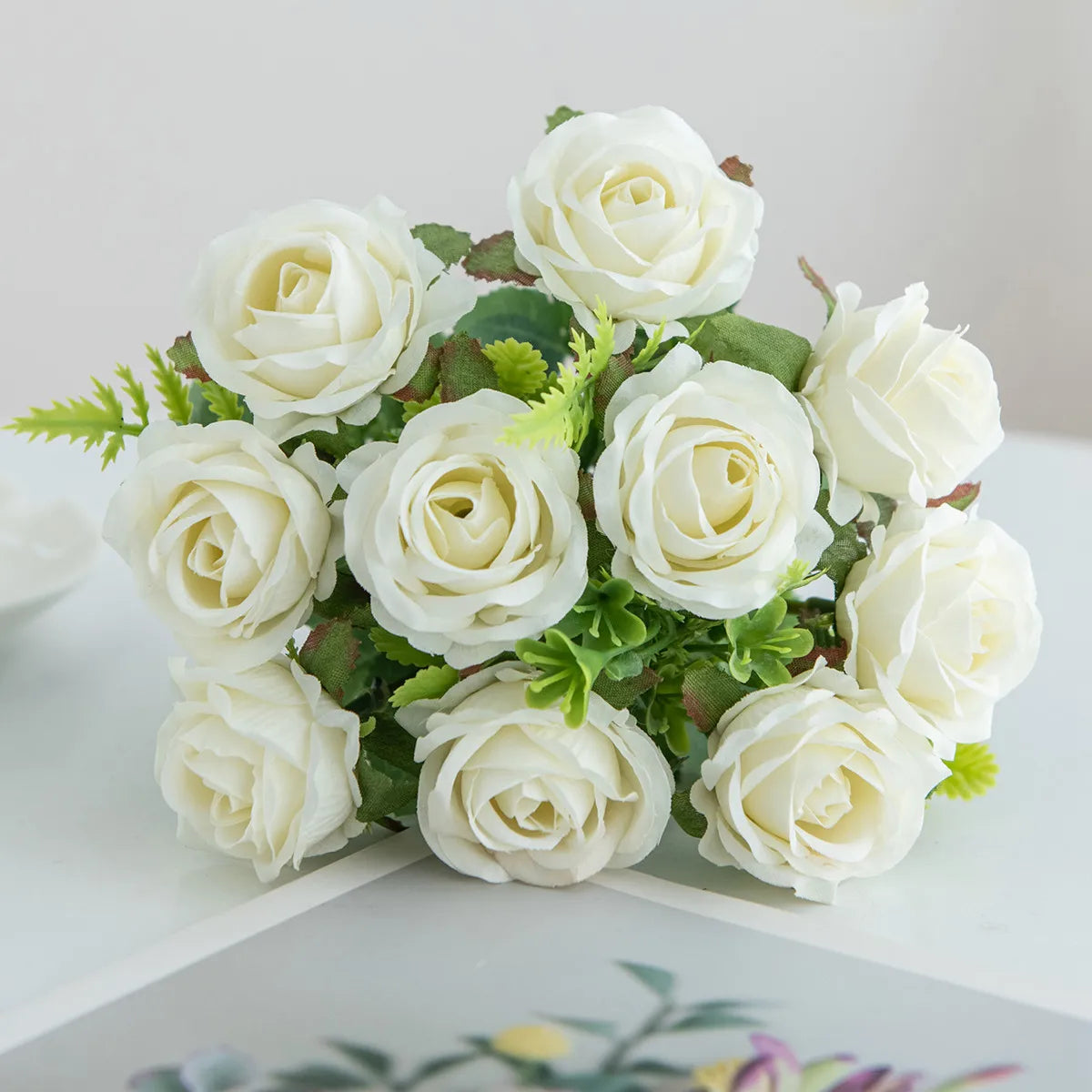 Silk Rose Artificial Bouquet – Wedding, Home & Decor Gift Artificial Flower Bouquet Axl WHITE 3pcs