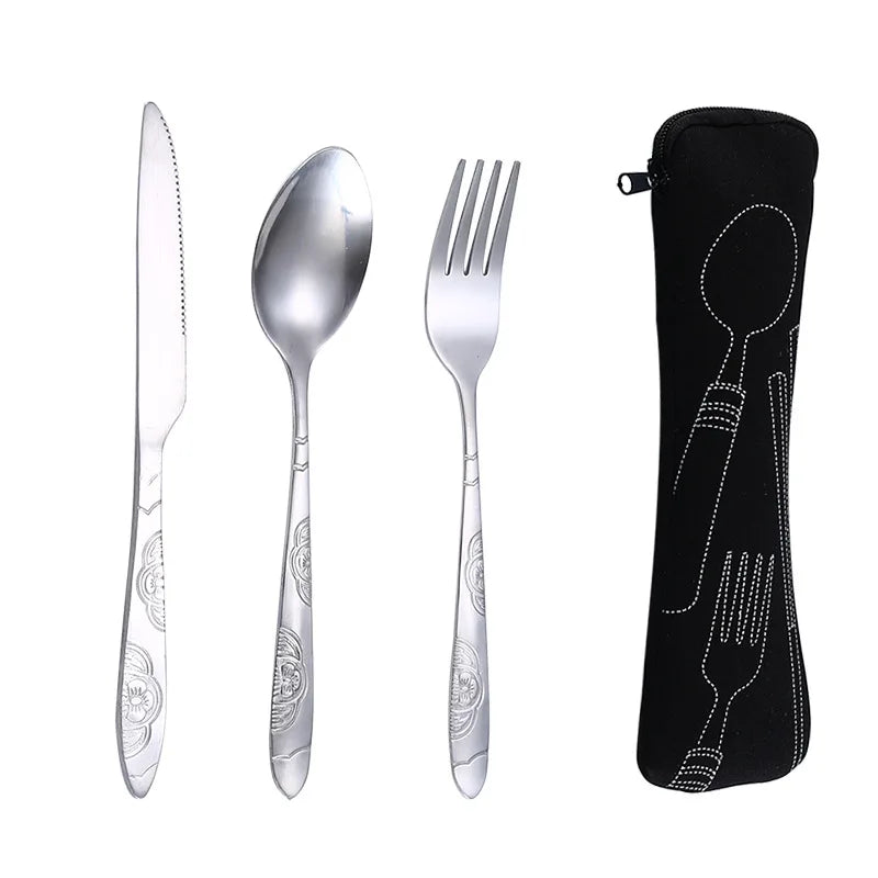 Stainless Steel Travel Cutlery Set with Zipper Pouch – 3 Pc Travel Cutlery Set Axl