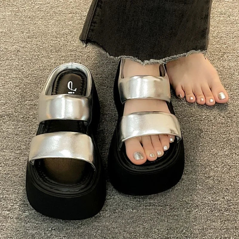 Women's Platform Sandals – Muffin Sole Slip-On Beach Shoes Platform Sandals Axl