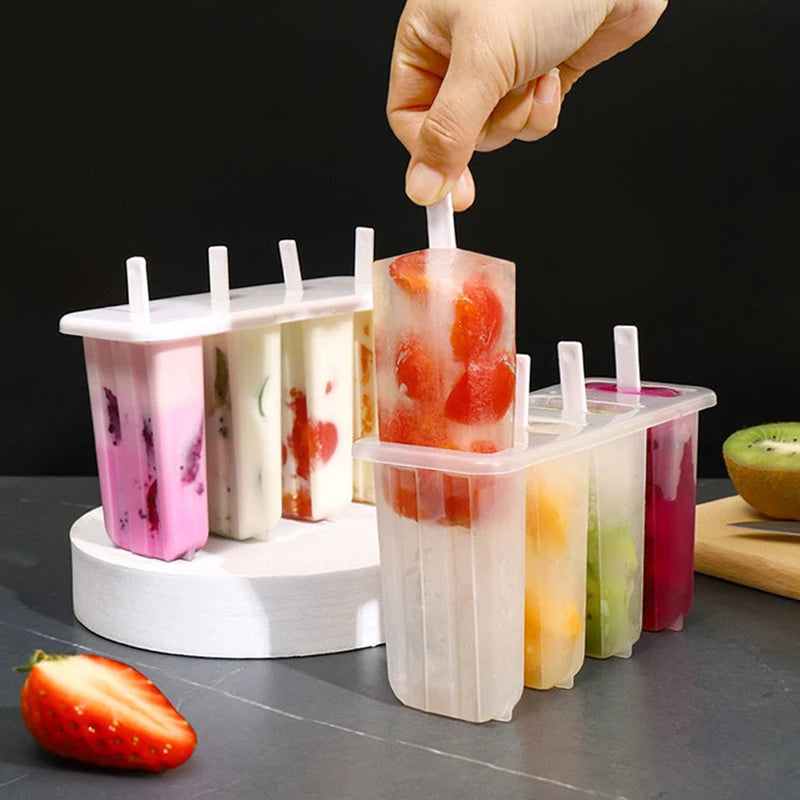 4-Grid Reusable Ice Popsicle Mold with Sticks & Lid | DIY Ice Cream Popsicle Mold Axl