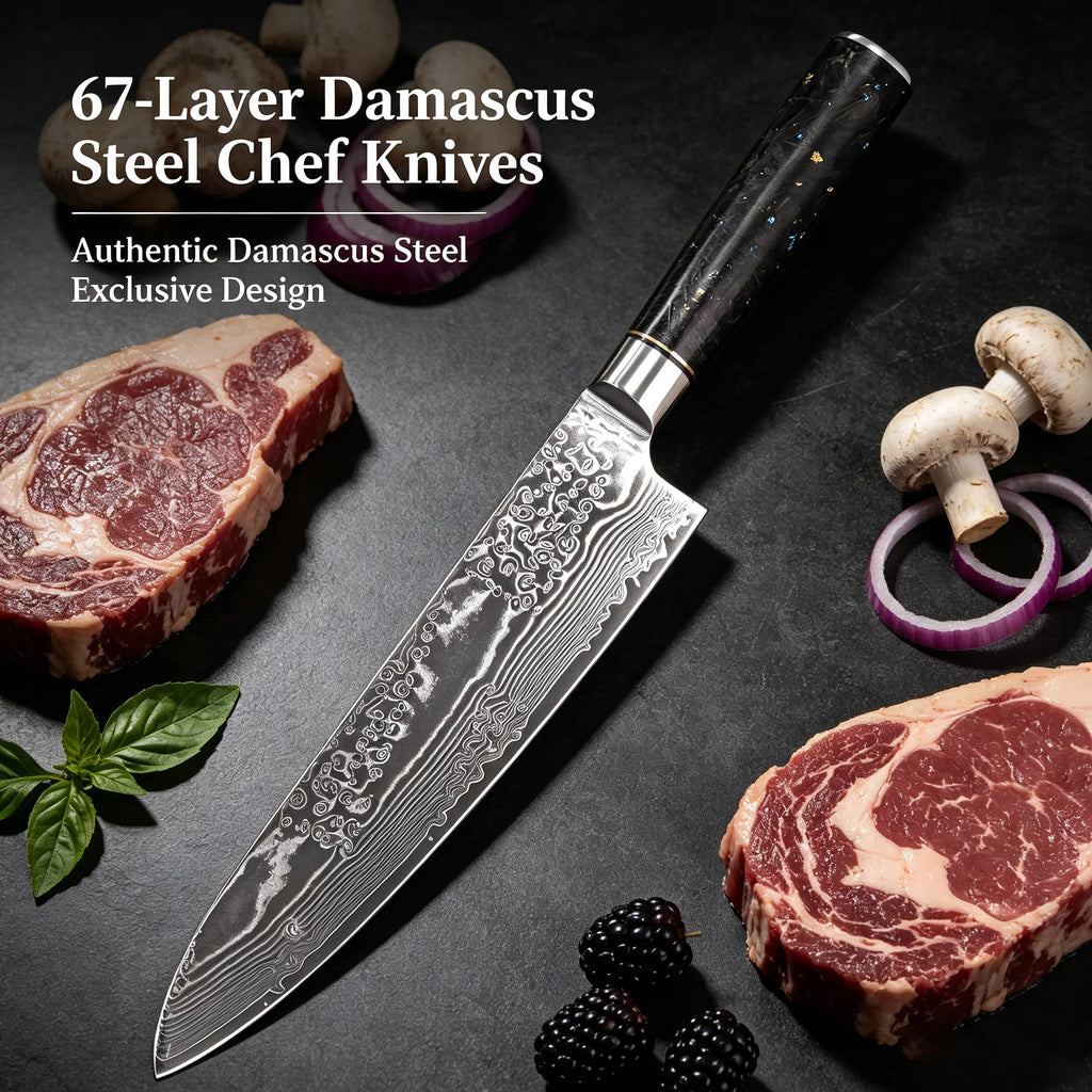 67-Layer Damascus Chef Knife – 8" Gyuto Kitchen Blade Damascus Chef Knife Axl Chef Cutlery
