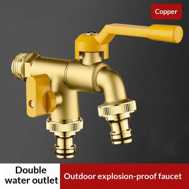 Freeze-Proof 2-Way Garden Faucet – Dual Outlet Zinc Alloy Tap Garden Faucet Axl B