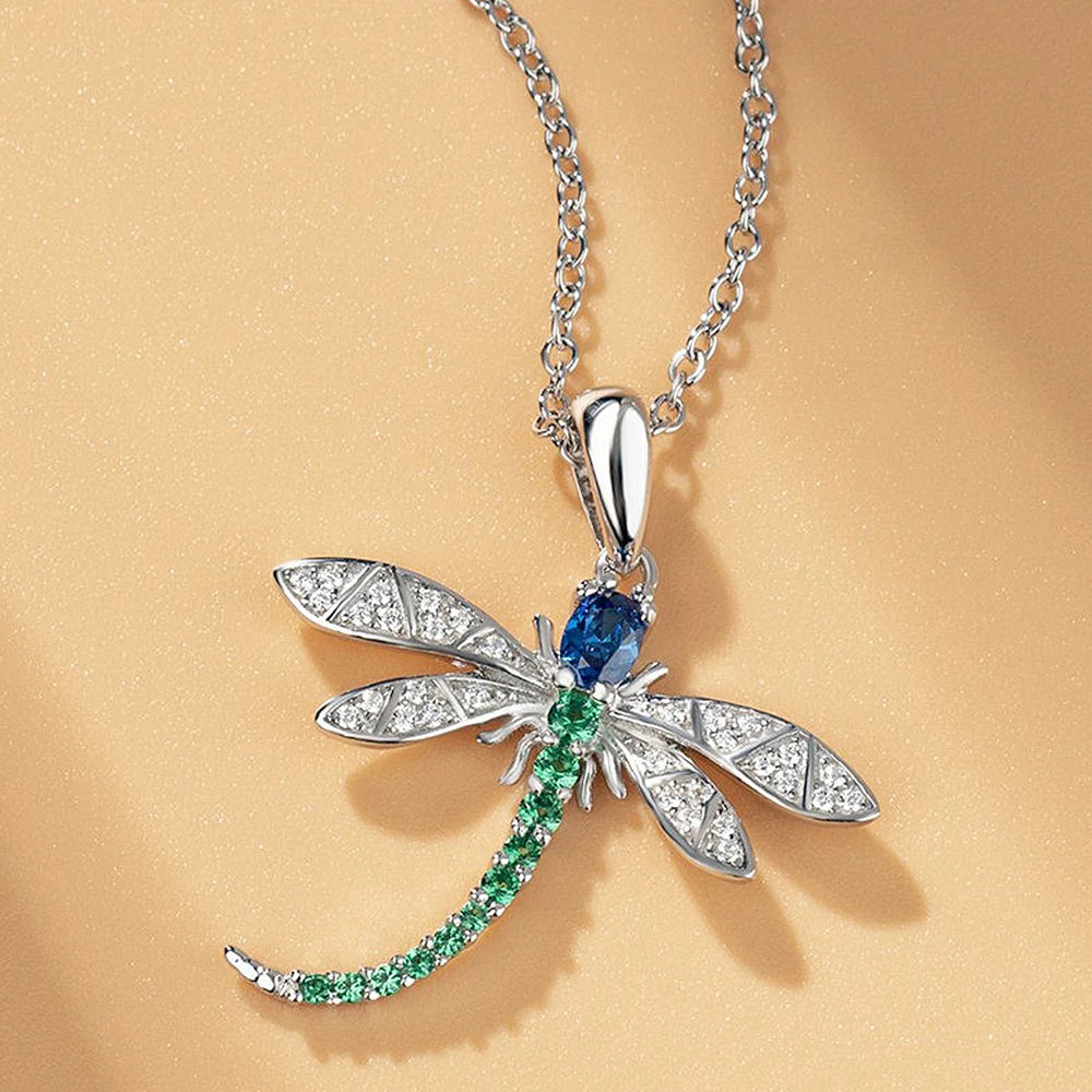 Huitan Colorful Dragonfly Pendant Necklace – CZ Stone Women Pendant Necklace Axl