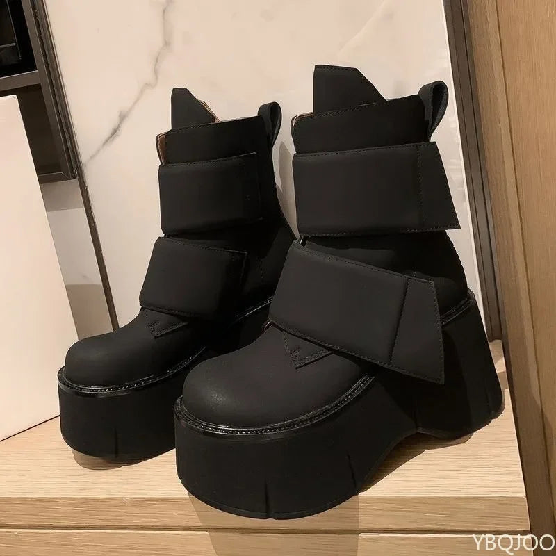 Women's Thick Sole Height Increasing Mid-Calf Boots Platform Mid-Calf Boots Axl