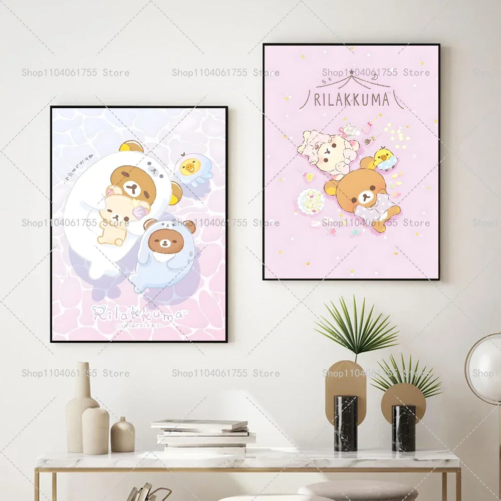 Cartoon Cat Rilakkuma Wall Poster – Waterproof Self-Adhesive Sticker Wall Art Poster Axl