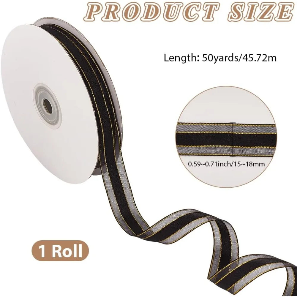 Black Gold Edge Organza Ribbon 5/8" – 50 Yards Per Roll Craft Ribbon Axl