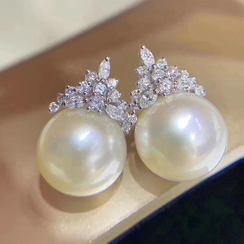 Huitan Pearl Drop Earrings with Cubic Zirconia | Bridal Jewelry Pearl Drop Earrings Axl