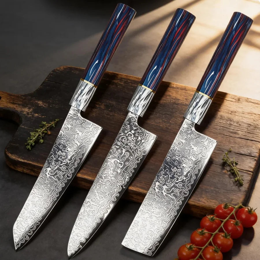 Damascus Chef's Knife – Japanese Steel & Colorful Wood Handle Damascus Chef Knife Axl