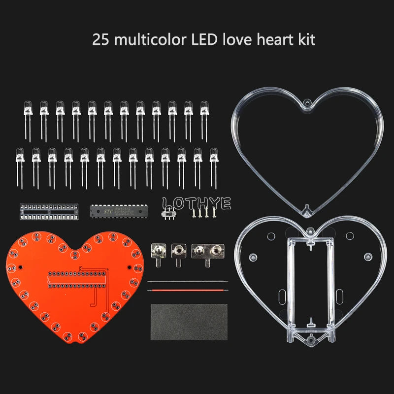 DIY LED Heart Soldering Kit – 25/32 RGB Flowing Light | LOTHYE DIY Electronics Kit Axl 25 LED Multicolor