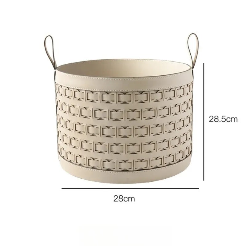 Luxury Leather Storage Basket with Handle | Modern Organizer Leather Storage Basket Axl