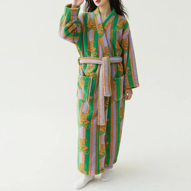 Women's Thick Coral Velvet Robe – Flannel Printed Loungewear Flannel Velvet Robe Axl