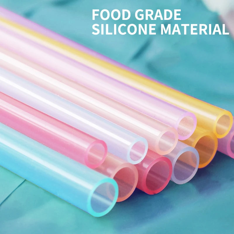 6-Pack Reusable Silicone Straws BPA-Free with Cleaning Brush Reusable Drinking Straws Axl
