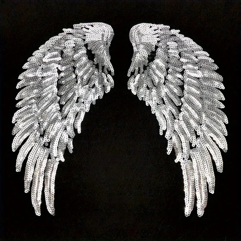 Large Sequin Wing Patches – Sew-On DIY Appliqué for Jeans Sew-On Fabric Patch Axl Silvery