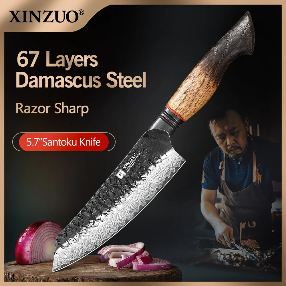 XINZUO Damascus Santoku Knife 5.7" – 67-Layer Steel & Oak Handle Santoku Kitchen Knife Axl China Mainland 5 inch