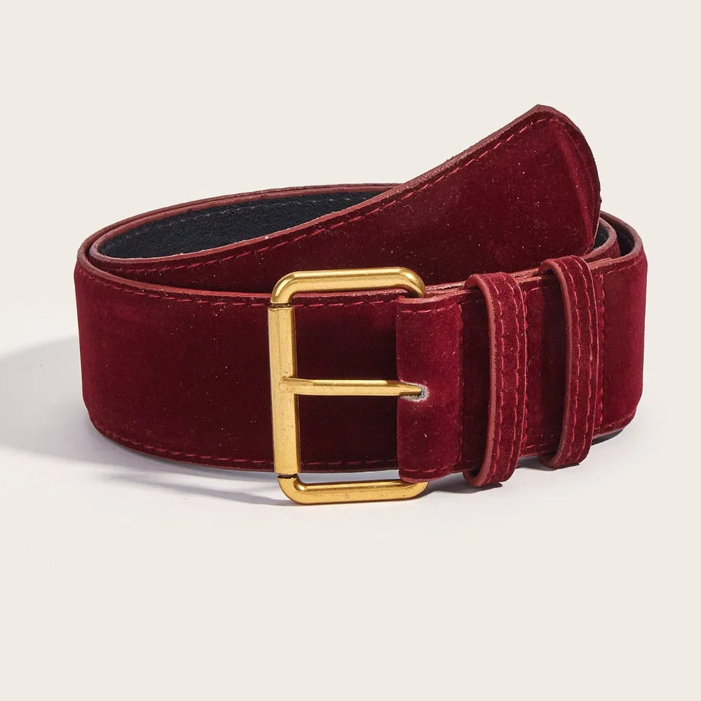 Women's Wide PU Leather Belt – Suede Pin Buckle Waistband Women's Fashion Belt Axl Red-102cm