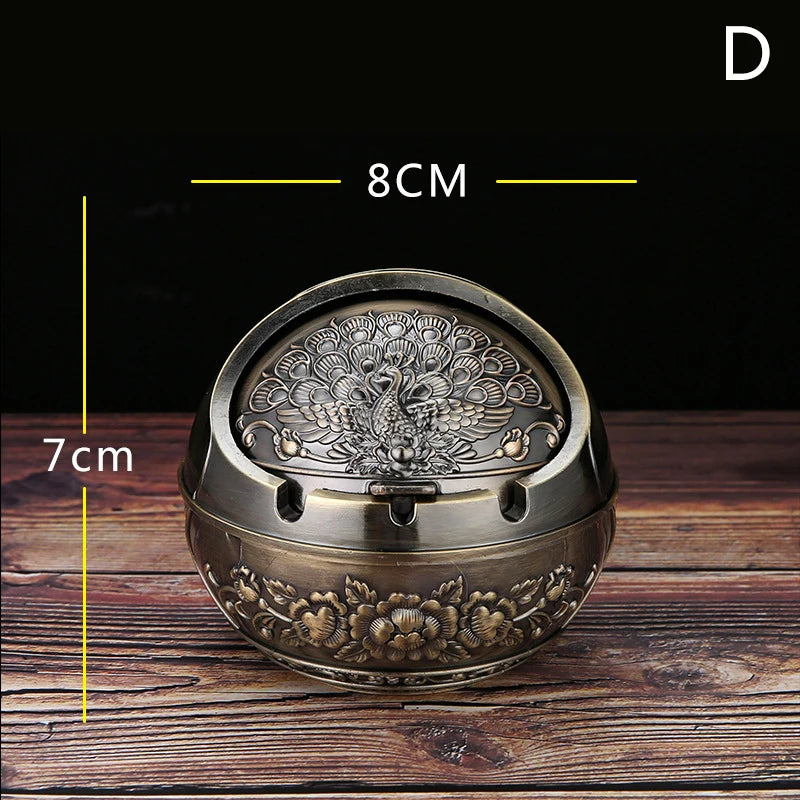 Vintage Metal Ashtray with Windproof Lid & Rose Embossed Design Metal Ashtray Axl D