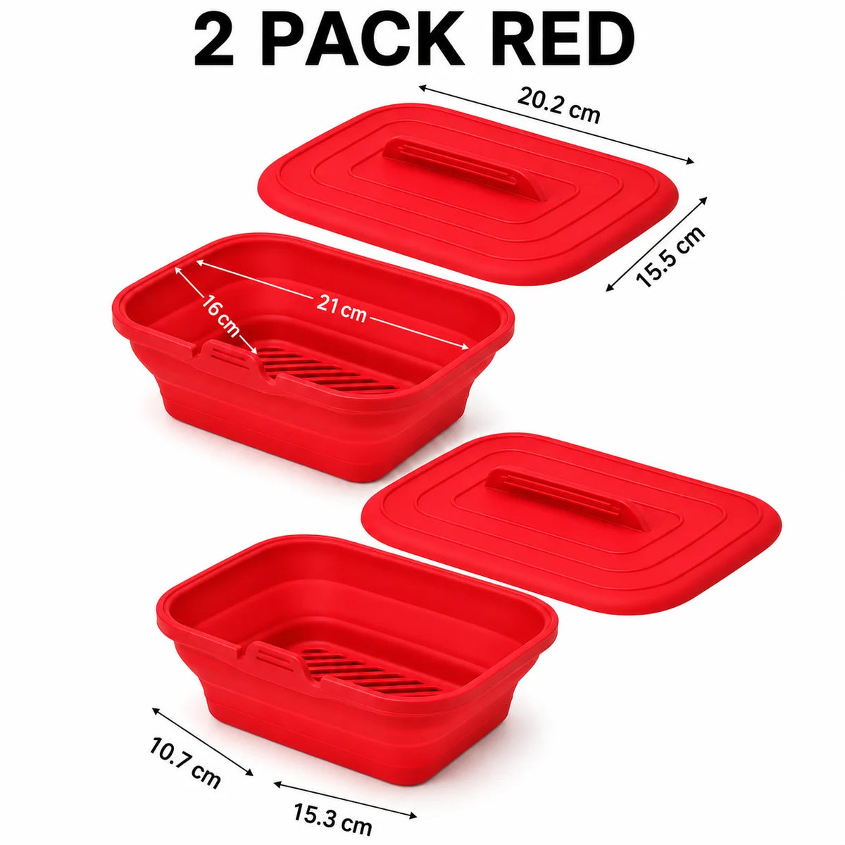 Foldable Silicone Air Fryer Basket with Lid | Reusable Baking Pan Silicone Baking Pan Axl 2 Pack Red